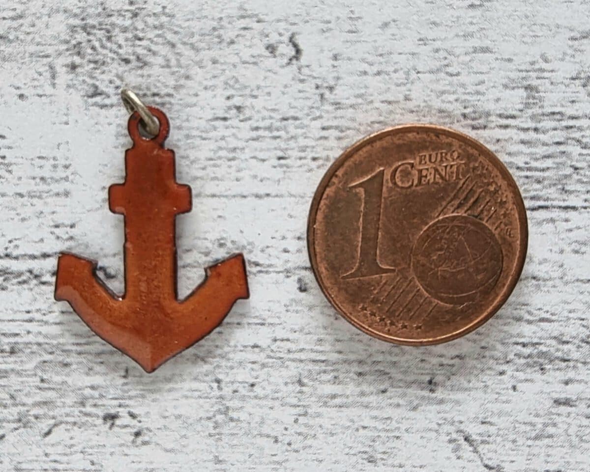 1970er Vintage Kettenanhänger Emaille Anker braun bernstein maritim Geschenk alt – Bild 3