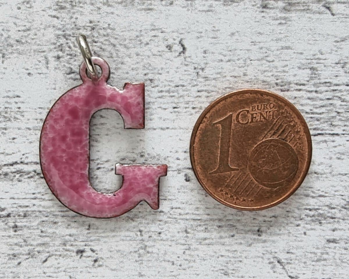 1970er Vintage Buchstabe Anhänger G rosa Emaille Geschenk Mode Retro Name Taufe – Bild 3