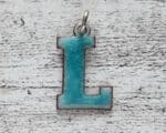 Emaille Vintage Anhänger L Buchstabe 1970er türkis Geschenk Retro Name Hippie