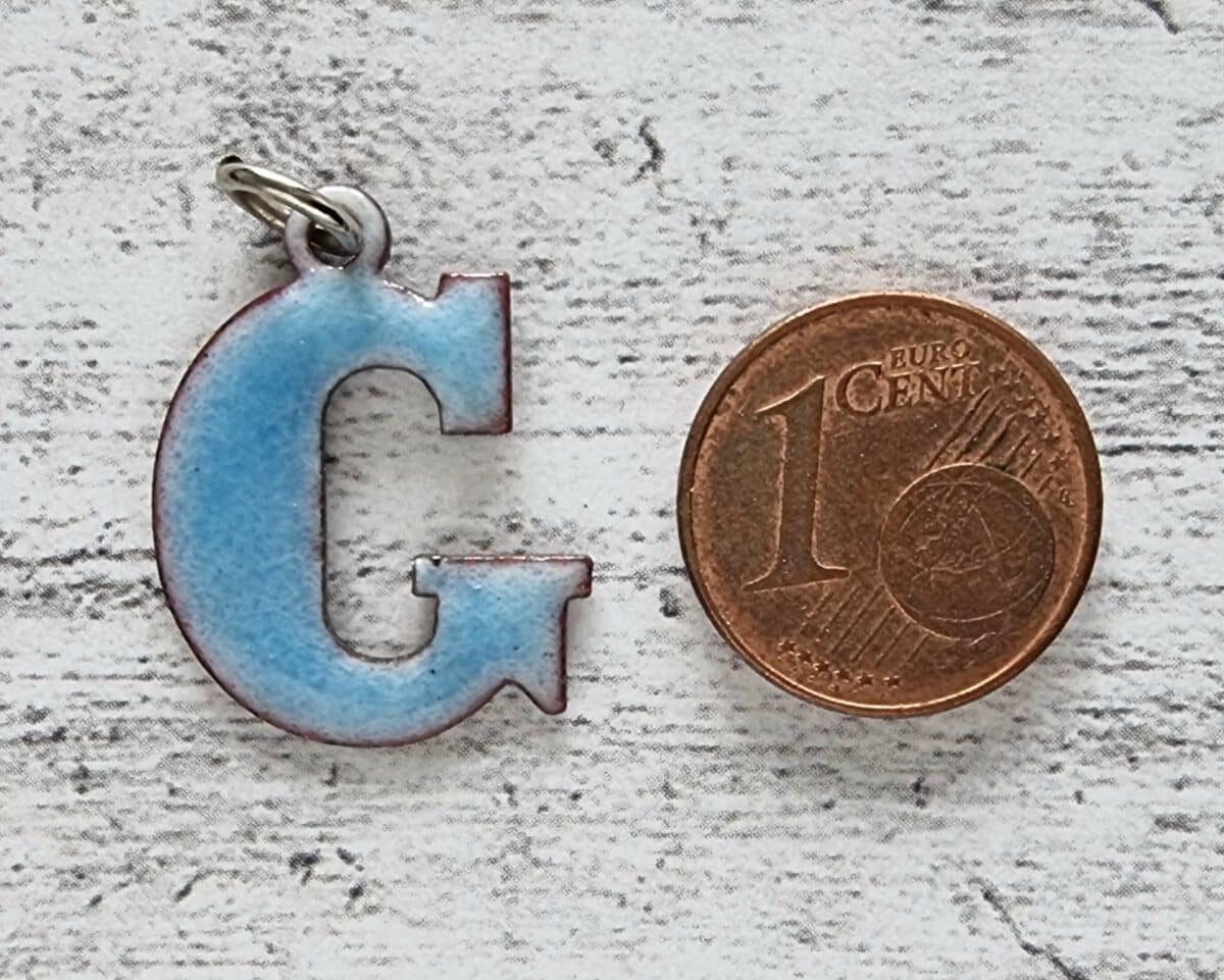 1970er Vintage Buchstabe Anhänger G blau Emaille Geschenk Mode Retro Name Taufe – Bild 3