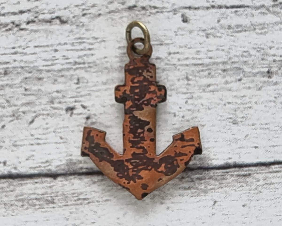 1970er Vintage Kettenanhänger Emaille Anker schwarz maritim Geschenk Mode Retro – Bild 2