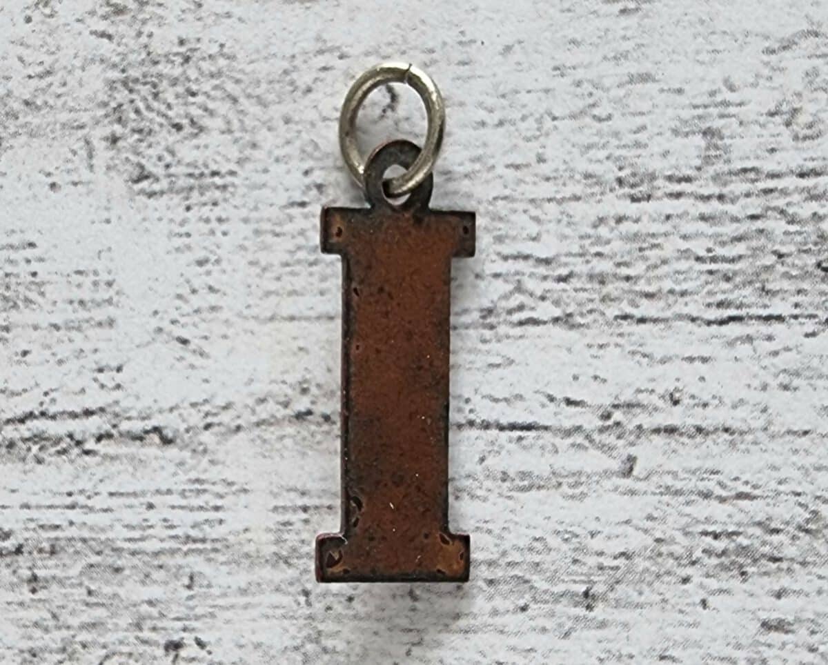 Emaille Anhänger Vintage I Buchstabe 1970er Millefiori weiß gelb Geschenk Retro – Bild 3