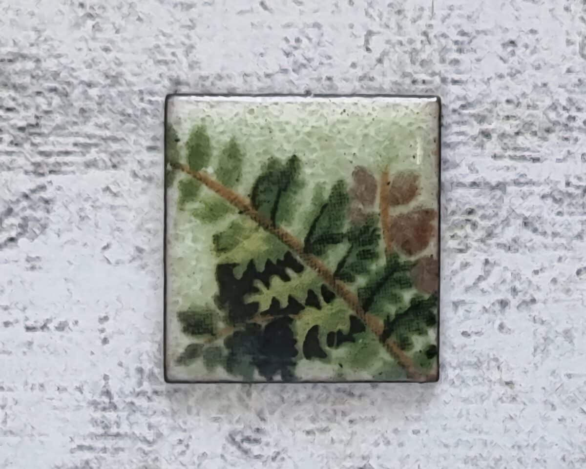 Vintage Emaille Quadrat Farn grün Natur Deko 1970er Kreativ DIY Geschenk Retro – Bild 2