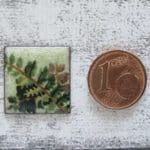 Vintage Emaille Quadrat Farn grün Natur Deko 1970er Kreativ DIY Geschenk Retro