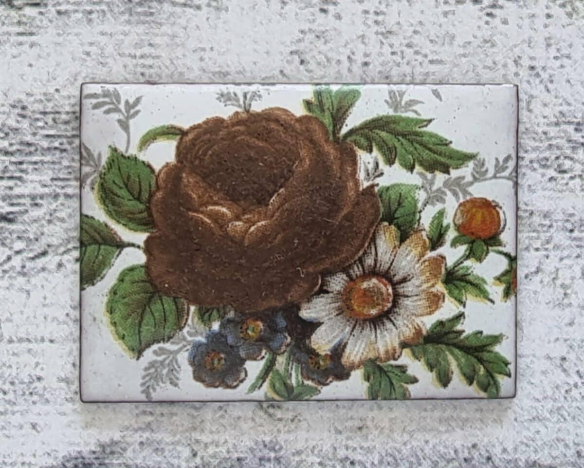 Vintage Emaille Rechteck Rose Blume Deko Glasschiebebild 1970er Kreativ Upcyling – Bild 2