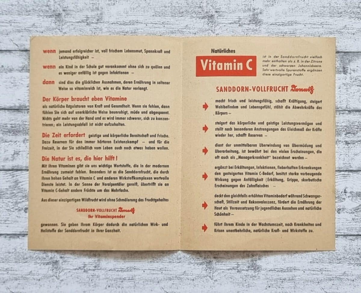 1955 Sandorn Vollfrucht Donath Frischer Tagewerk Mann Frau Werbung Vintage Deko – Bild 2